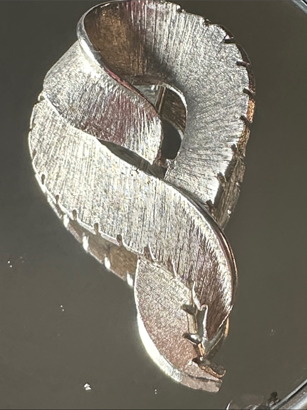 Vintage Silver Tone Leaf Sculptural Brooch